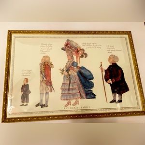 Gold framed vintage art.  The Guzzle Family, reproduction of paper dolls